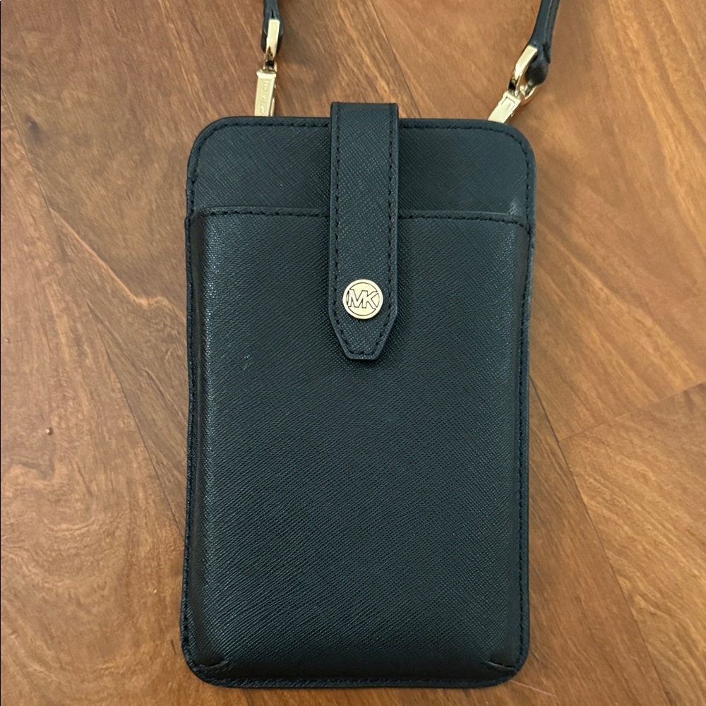 Michael Kors Black Leather Phone Crossbody